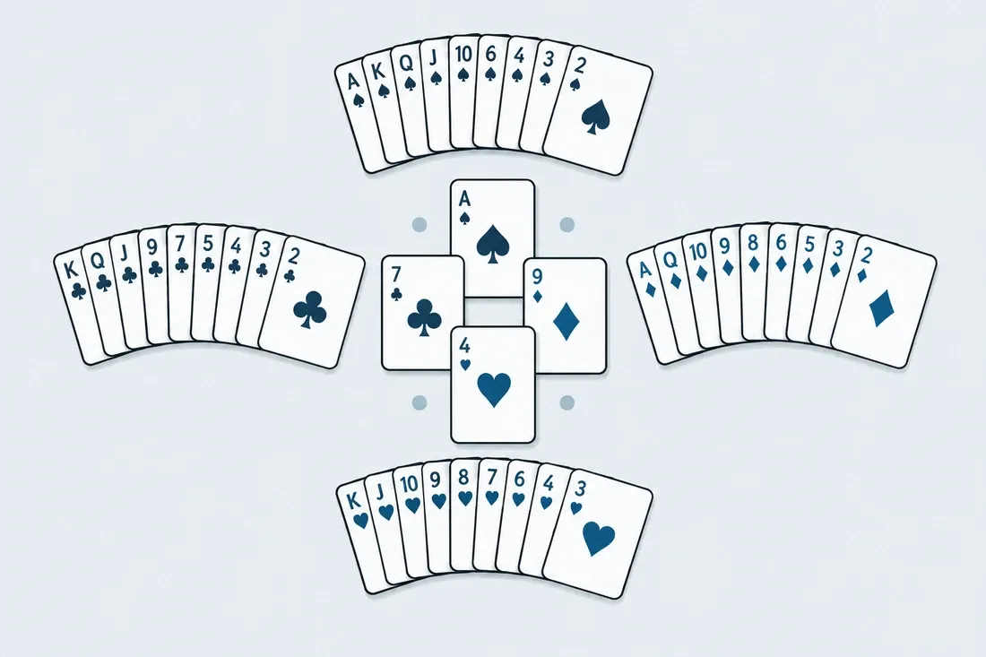 Bridge med fyra händer runt bordet