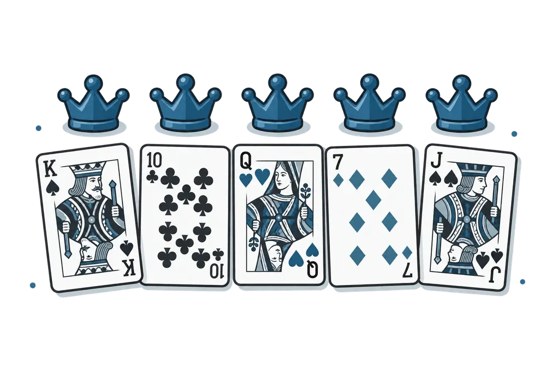 Five Crowns med kronor och spelkort