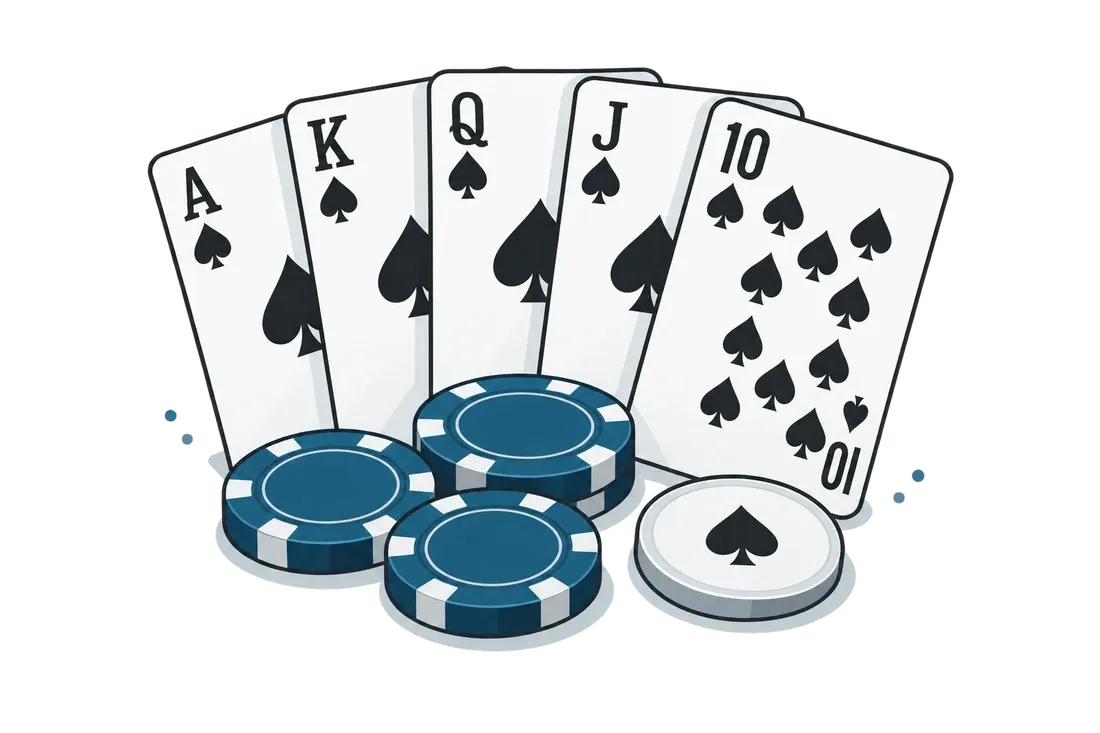 Poker med royal straight flush och marker
